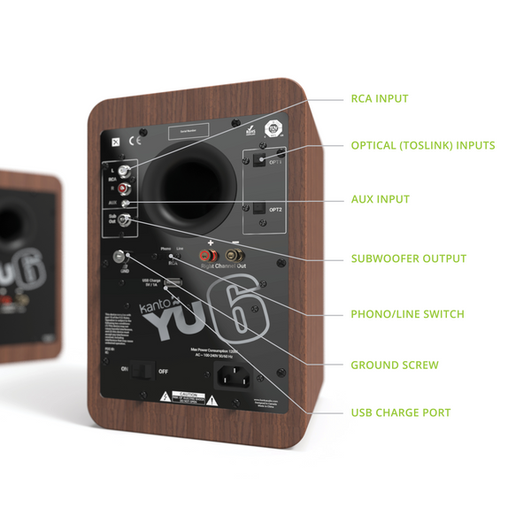 Kanto YU6 Powered Bookshelf Speakers Walnut
